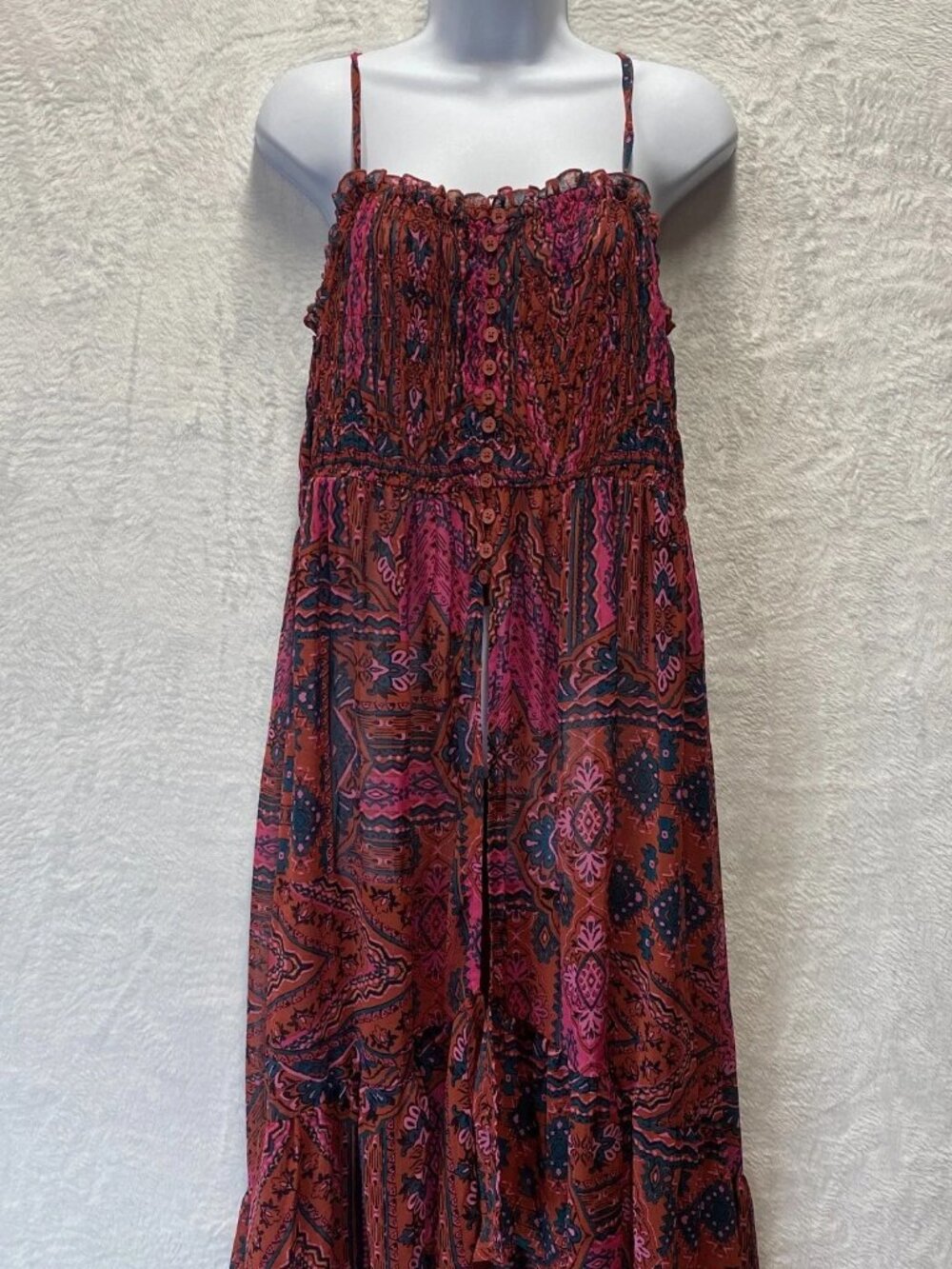 Torrid Chiffon Maxi Dress Sz 00 Medium Large Yuma Patchwork Sleeveless Button-Up